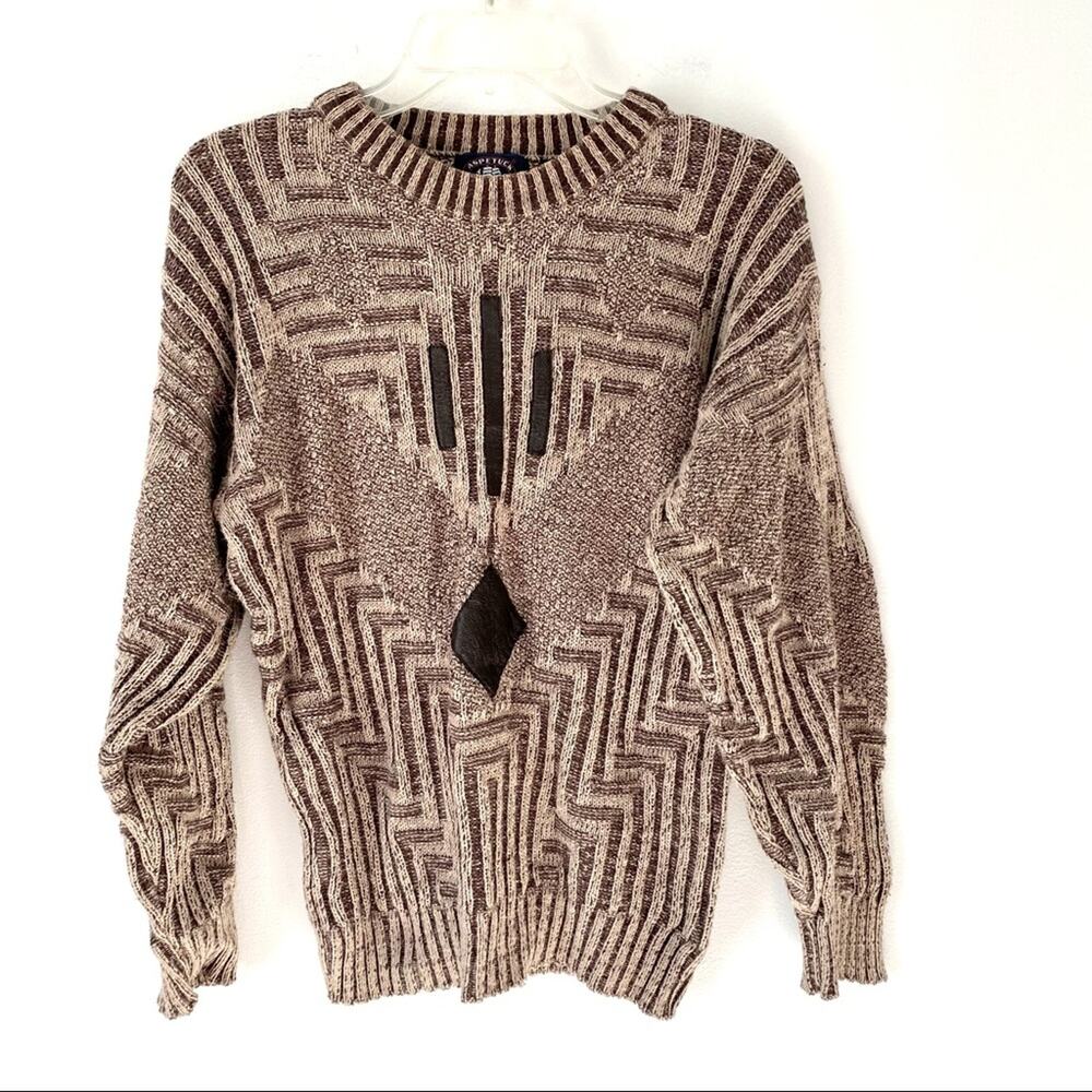 Aspetuck Trading Company Vintage Grandpa Granny Y2K Brown Sweater Medium